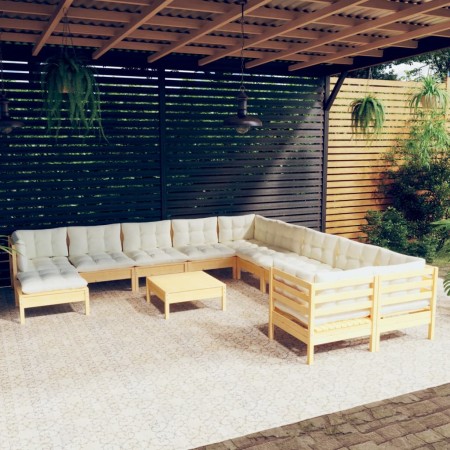 Muebles de jardín 10 pzas y cojines madera de pino crema de vidaXL, Conjuntos de jardín - Ref: Foro24-3097061, Precio: 974,21...