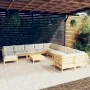 Muebles de jardín 10 pzas y cojines madera de pino crema de vidaXL, Conjuntos de jardín - Ref: Foro24-3097061, Precio: 913,71...
