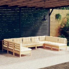 Muebles de jardín 9 pzas y cojines madera maciza de pino crema de vidaXL, Conjuntos de jardín - Ref: Foro24-3097175, Precio: ...