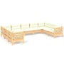 Muebles de jardín 9 piezas cojines madera de pino color crema de vidaXL, Conjuntos de jardín - Ref: Foro24-3097319, Precio: 7...