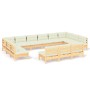 Muebles de jardín 13 pzas y cojines madera maciza de pino crema de vidaXL, Conjuntos de jardín - Ref: Foro24-3097235, Precio:...