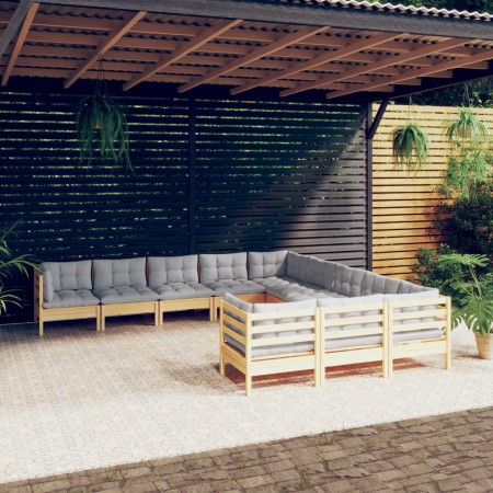 Muebles de jardín 11 pzas y cojines madera de pino gris de vidaXL, Conjuntos de jardín - Ref: Foro24-3097018, Precio: 862,44 ...