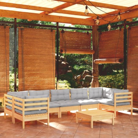 Juego de muebles de jardín 8 pzas y cojines madera pino gris de vidaXL, Conjuntos de jardín - Ref: Foro24-3097312, Precio: 65...