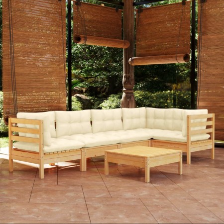 Muebles de jardín 6 piezas cojines madera de pino color crema de vidaXL, Conjuntos de jardín - Ref: Foro24-3096388, Precio: 5...