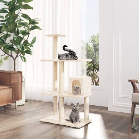 Rascador para gatos con postes de sisal color crema 119 cm de vidaXL, Mobiliario para gatos - Ref: Foro24-171518, Precio: 46,...