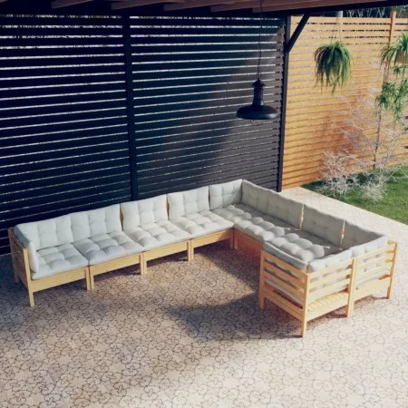 Muebles de jardín 9 piezas y cojines madera de pino crema de vidaXL, Conjuntos de jardín - Ref: Foro24-3096983, Precio: 711,3...