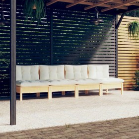 Sofá de jardín de 4 plazas con cojines madera maciza pino crema de vidaXL, Sofás de exterior - Ref: Foro24-3096124, Precio: 3...