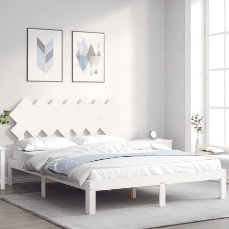 Estructura de cama matrimonio con cabecero madera maciza blanco de vidaXL, Camas y somieres - Ref: Foro24-3193732, Precio: 15...