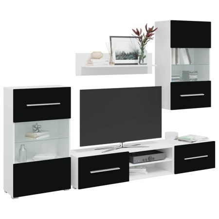 Muebles para TV 5 piezas con iluminación LED negra mate en Muebles TV | Comprar online en Foru.es