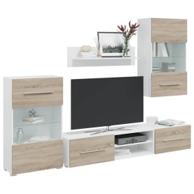 Muebles de TV 5 piezas con iluminación LED roble sonoma en Muebles TV | Comprar online en Foru.es