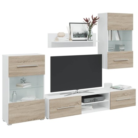 Muebles de TV 5 piezas con iluminación LED roble sonoma en Muebles TV | Comprar online en Foru.es