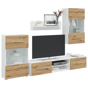 Muebles de TV 5 piezas con iluminación LED roble artesanal en Muebles TV | Comprar online en Foru.es