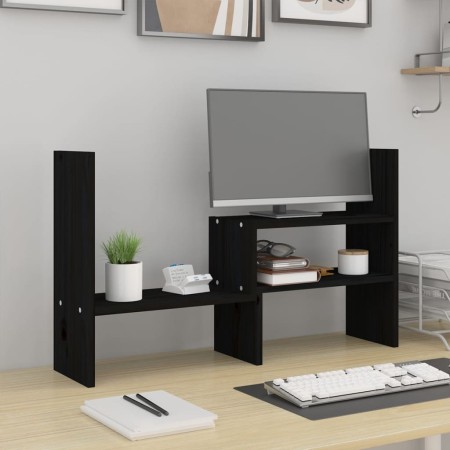 Soporte para monitor madera maciza pino negro (39-72)x17x43 cm de vidaXL, Bases y elevadores para ordenadores - Ref: Foro24-8...