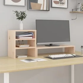 Soporte para monitor madera maciza de pino 81x20x30 cm de vidaXL, Bases y elevadores para ordenadores - Ref: Foro24-813994, P...