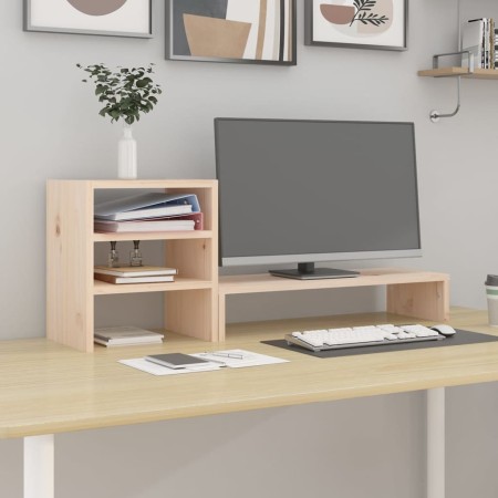 Soporte para monitor madera maciza de pino 81x20x30 cm de vidaXL, Bases y elevadores para ordenadores - Ref: Foro24-813994, P...