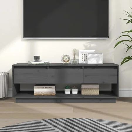 Mueble de TV de madera maciza de pino gris 110,5x34x40 cm de vidaXL, Muebles TV - Ref: Foro24-813846, Precio: 73,93 €, Descue...