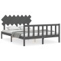 Estructura de cama matrimonio con cabecero madera maciza gris de vidaXL, Camas y somieres - Ref: Foro24-3193473, Precio: 153,...