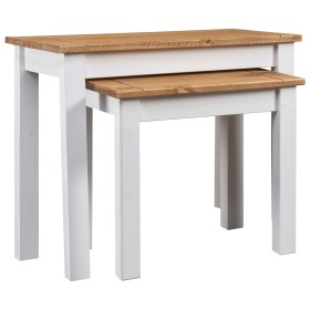Mesas apilables 2 uds madera maciza pino Panama Range blanco en Mesas auxiliares | Comprar online en Foru.es