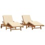 Tumbona 2 pcs Beige 200 x 67 x 84 cm Madera de Acacia Sólida en Tumbonas | Comprar online en Foru.es