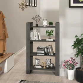 Estantería/divisor de espacios madera de pino gris 80x35x125 cm de vidaXL, Librerías y estanterías - Ref: Foro24-813906, Prec...