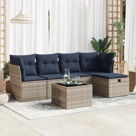 Set de muebles de jardín 6 pzas y cojines ratán sintético gris en Conjuntos de jardín | Comprar online en Foru.es