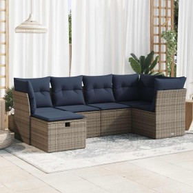 Set de muebles de jardín 6 pzas y cojines ratán sintético gris en Conjuntos de jardín | Comprar online en Foru.es