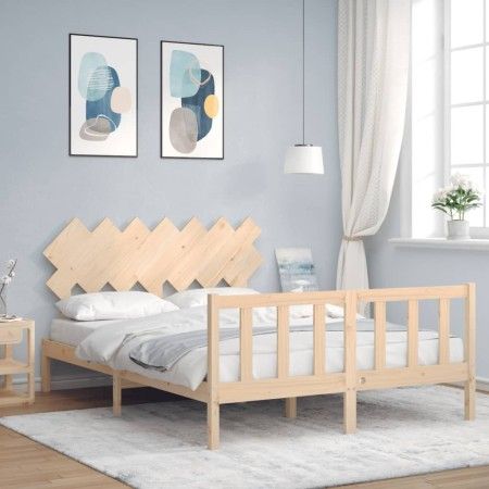 Estructura de cama con cabecero madera maciza 140x190 cm de vidaXL, Camas y somieres - Ref: Foro24-3193446, Precio: 127,39 €,...