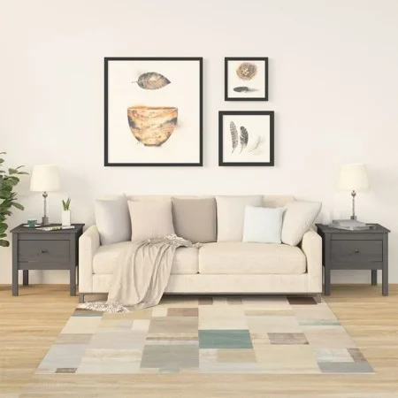 Mesa auxiliar 2 uds madera maciza de pino gris 50x50x49 cm de vidaXL, Mesas auxiliares - Ref: Foro24-813799, Precio: 60,16 €,...