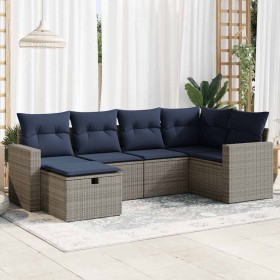 Set de muebles de jardín 6 pzas y cojines ratán sintético gris en Conjuntos de jardín | Comprar online en Foru.es