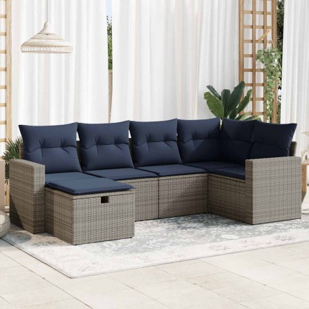 Set de muebles de jardín 6 pzas y cojines ratán sintético gris en Conjuntos de jardín | Comprar online en Foru.es