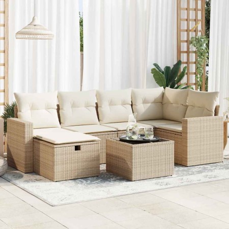 Set sofás de jardín 7 piezas y cojines ratán sintético beige en Conjuntos de jardín | Comprar online en Foru.es