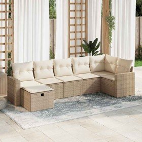 Set sofás de jardín 7 piezas y cojines ratán sintético beige en Conjuntos de jardín | Comprar online en Foru.es