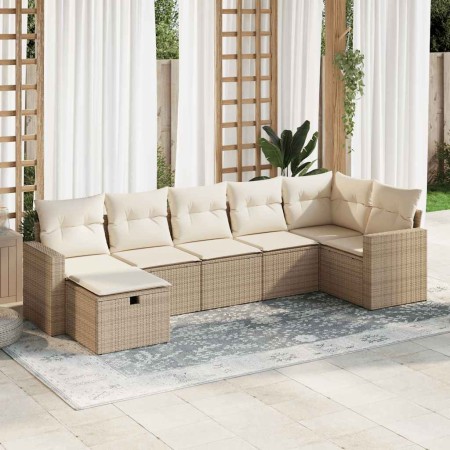 Set sofás de jardín 7 piezas y cojines ratán sintético beige en Conjuntos de jardín | Comprar online en Foru.es