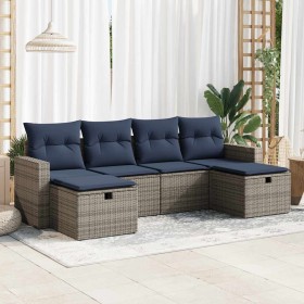 Set de muebles de jardín 6 pzas y cojines ratán sintético gris en Conjuntos de jardín | Comprar online en Foru.es
