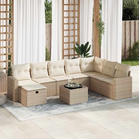 Set de sofás de jardín con cojines 9 pzas ratán sintético beige en Conjuntos de jardín | Comprar online en Foru.es
