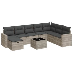 Set muebles jardín 9 pzas y cojines ratán sintético gris claro en Conjuntos de jardín | Comprar online en Foru.es