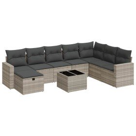 Set muebles jardín 9 pzas y cojines ratán sintético gris claro en Conjuntos de jardín | Comprar online en Foru.es