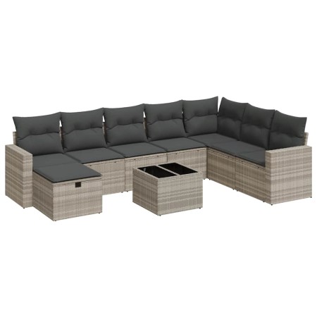 Set muebles jardín 9 pzas y cojines ratán sintético gris claro en Conjuntos de jardín | Comprar online en Foru.es