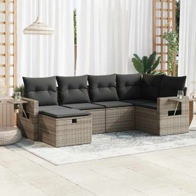 Set de muebles de jardín 6 pzas y cojines ratán sintético gris en Conjuntos de jardín | Comprar online en Foru.es