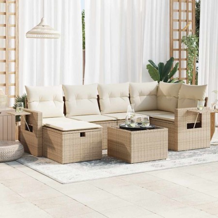 Set sofás de jardín 7 piezas y cojines ratán sintético beige en Conjuntos de jardín | Comprar online en Foru.es
