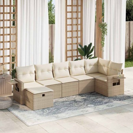 Set sofás de jardín 7 piezas y cojines ratán sintético beige en Conjuntos de jardín | Comprar online en Foru.es