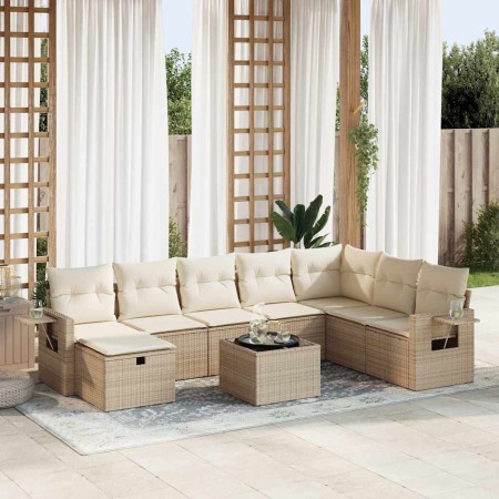 Set de sofás de jardín con cojines 9 pzas ratán sintético beige en Conjuntos de jardín | Comprar online en Foru.es