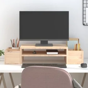 Soporte para monitor madera maciza de pino 70x27,5x15 cm de vidaXL, Bases y elevadores para ordenadores - Ref: Foro24-813964,...
