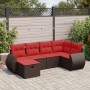Set sofás de jardín 6 piezas y cojines ratán sintético marrón en Conjuntos de jardín | Comprar online en Foru.es