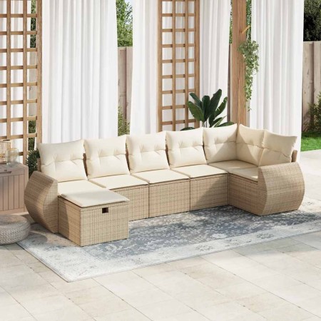 Set sofás de jardín 7 piezas y cojines ratán sintético beige en Conjuntos de jardín | Comprar online en Foru.es