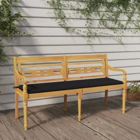 Banco Batavia con cojín negro madera maciza de teca 150 cm de vidaXL, Bancos de jardín - Ref: Foro24-3100833, Precio: 241,07 ...