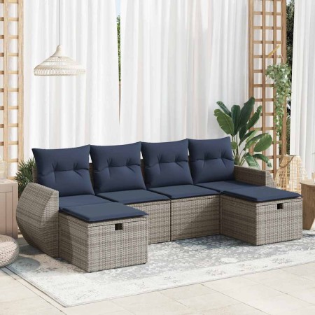 Set de muebles de jardín 6 pzas y cojines ratán sintético gris en Conjuntos de jardín | Comprar online en Foru.es