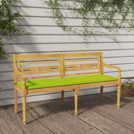 Banco Batavia con cojín verde brillo madera maciza teca 150 cm de vidaXL, Bancos de jardín - Ref: Foro24-3100837, Precio: 236...