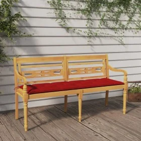 Banco Batavia con cojín rojo madera maciza de teca 150 cm de vidaXL, Bancos de jardín - Ref: Foro24-3100847, Precio: 251,06 €...