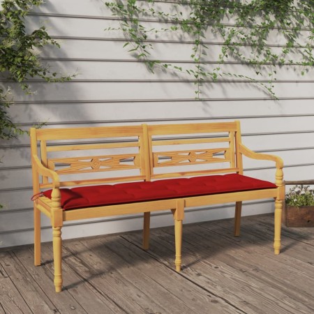 Banco Batavia con cojín rojo madera maciza de teca 150 cm de vidaXL, Bancos de jardín - Ref: Foro24-3100847, Precio: 254,14 €...